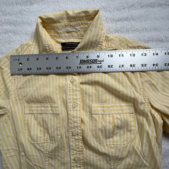 Club Monaco Womens Yellow White Striped Button-Down Shirt Size Small 3/4 Sleeve - Picture 6 of 8